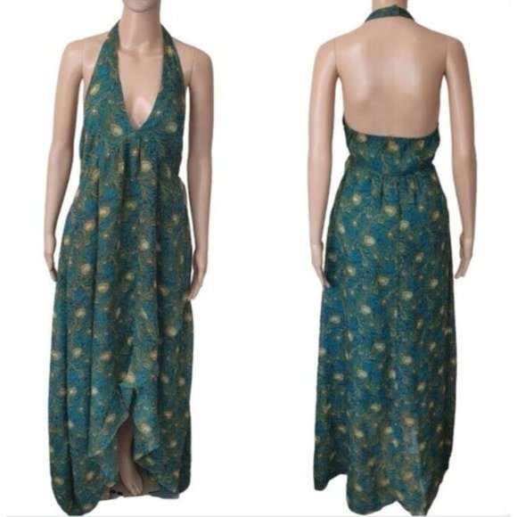 10-12 Liberty of London for Target Peacock Hi-Lo Halter Dress Teal Green formal - Picture 1 of 7